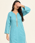 Sky Blue Kalian Embellished Lawn Kurta