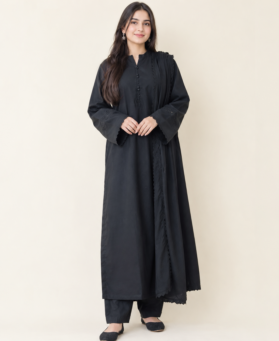 Midnight Black Solid 3-Piece Lawn Suit with Georgette Dupatta