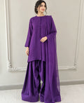 Royal Purple Silk Farshi Shalwar 3-Piece Suit with Organza Dupatta