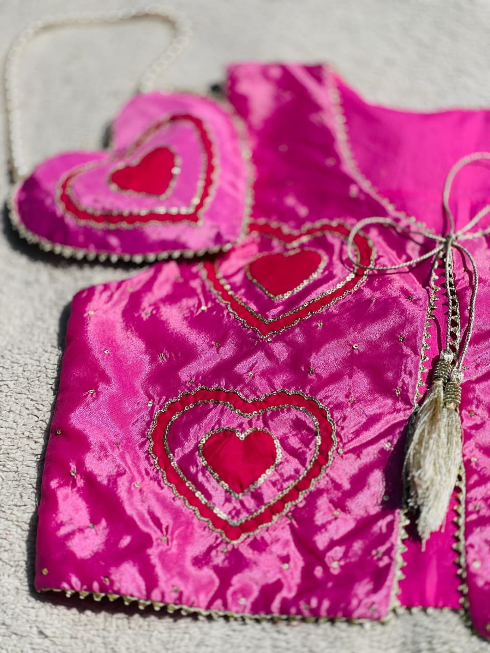 Light Pink Handmade Heart Koti with Matching Bag