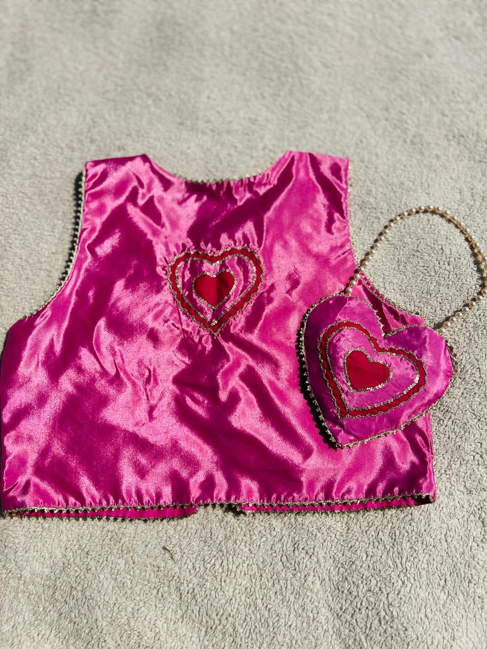 Light Pink Handmade Heart Koti with Matching Bag